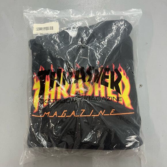 NWT Black Thrasher Graphic Flame Skate Hoodie SZ L - Picture 2 of 4